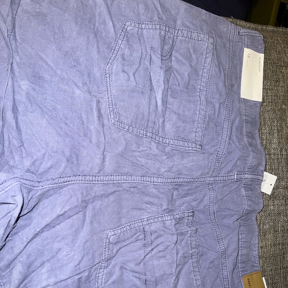 Blue pleaded mom shorts